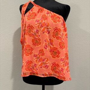 LOFT Vibrant Orange Floral One-Shoulder Top